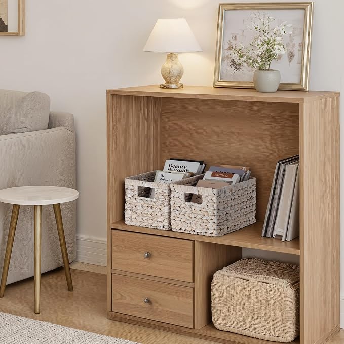 StorageWorks Pantry Baskets, Wicker Storage Baskets for Organizing, Pantry Organizers and Storage, Water Hyacinth, Natural