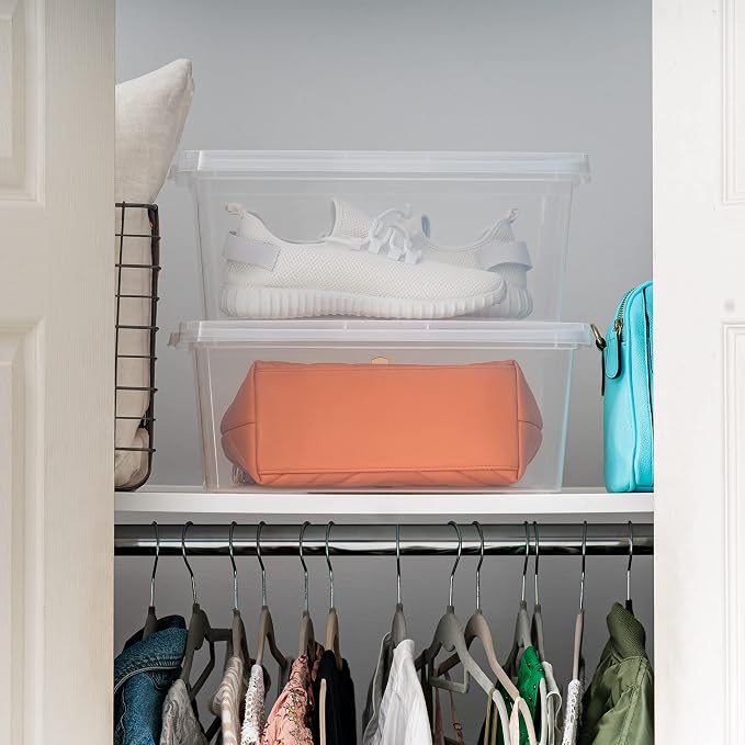 IRIS USA 4-Pack 15 Qt Storage Bins with Lids, Clear, Stackable | Ideal for shoes, crafts, office supplies and pantry items, nestable design, transparent design makes contents easy to find