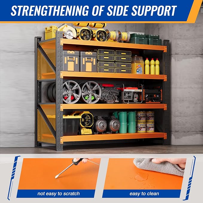 BYBYNSOE 48" W Storage Shelves 3000lbs Garage Metal Shelving Heavy Duty Garage Shelves Adjustable Storage Shelves for Industrial, Factory(Black Orange, 48" W X 24" D X 69" H)