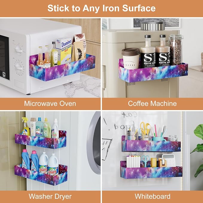 Mystozer Magnetic Spice Rack for Refrigerator, Kitchen Organizer and Storage Shelf, Starry Sky(4 Pack)