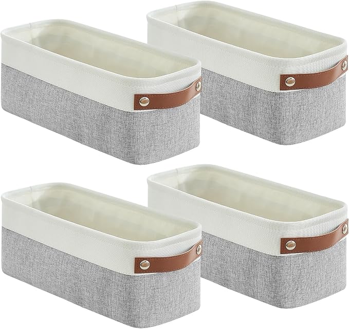 Bagnizer Small Fabric Storage Baskets, 15x6x5 inch Narrow Storage Bins 4-Pack Long Storage Basket for Organizing with Handles, Decorative Basket for Closets, Shelves, Toilet Paper, Grey