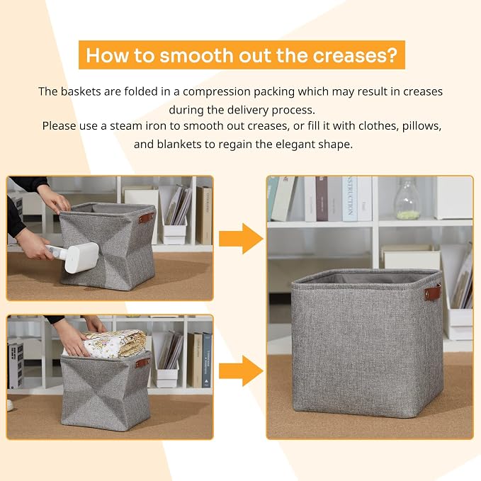 DULLEMELO 11 inch Cube Stroage Bins 4 Pack Small Grey Square Storage Baskets Cube Organizer, Linen Closet Organizers and Storage Baskets for Shelves Bedroom Storage