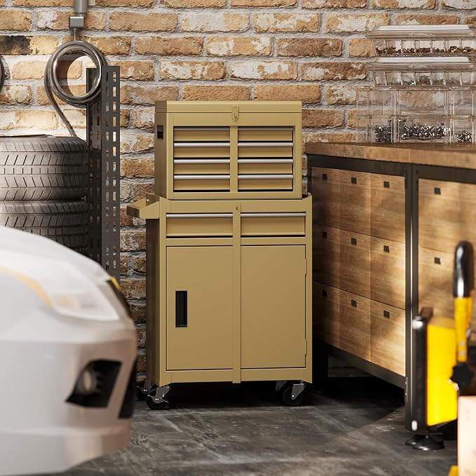 Goplus Tool Chest, 5 Drawers Rolling Tool Cabinet with Detachable Top Toolbox, Universal Lockable Wheels, Lock Bar, Protective Liner & Tool Rack, Metal Tool Storage Cart, Tool Box for Garage Workshop