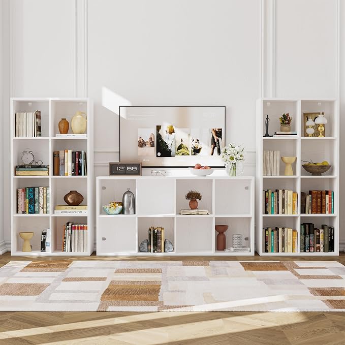 IRONCK Bookshelf, 8-Cube Storage Cube Shelf Organizer, Extra Thick Frame Horizontally & Vertically Reversible Bookcase with Open for Living Room, Bedroom, Home Office, White