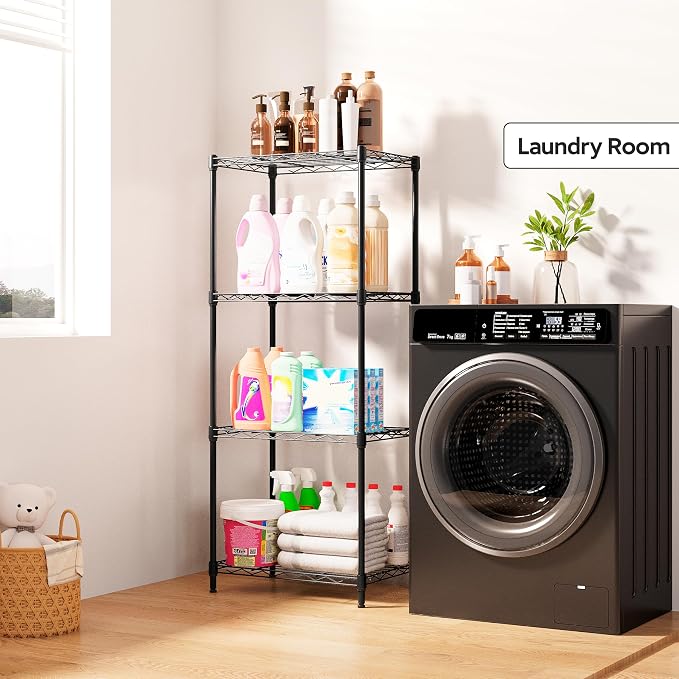 M MZG 4 Tiers Shelf Metal Storage Shelves Wire Rack Closet Organizers for Garage Kitchen Bathroom Laundry Black 11.8" D x 17.7" W x 41.9" H