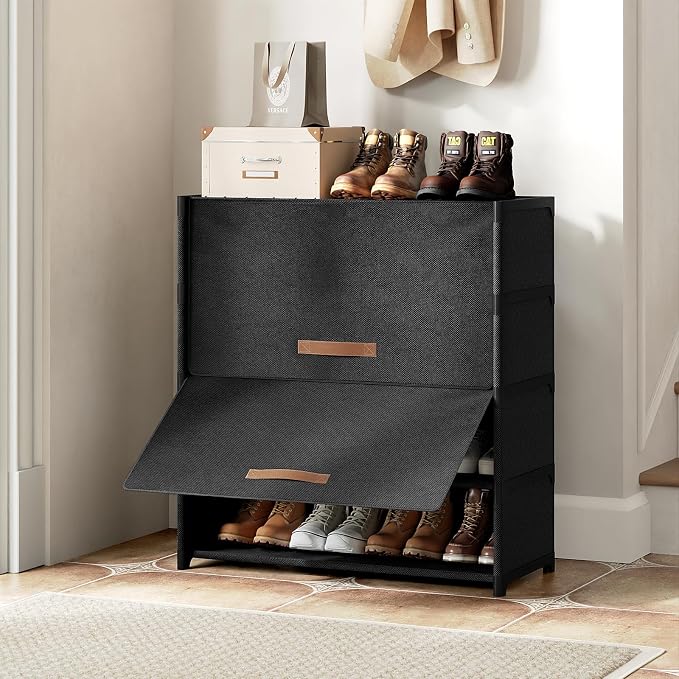 5 Tier Shoe Cabinet with Door, 20-Pair Storage, Black | Ideal for daily family use. Door keeps shoes dust-free. Stops pets from chewing. Simple tool-free install.