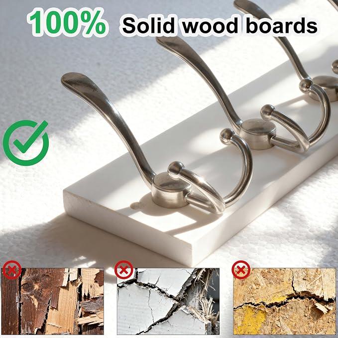 SKOLOO Creations White Solid Wood Wall Mounted Coat Rack, 10 Hooks, 38-1/8" Long - Kitchen, Mudroom, Entryway, Bathroom - Includes Mounting Hardware, Wall Coat Hanger, Towel Rack