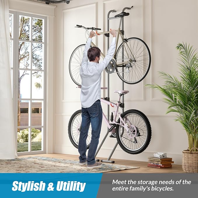 Suchtale 2 Bike Rack, Bicycle Rack, Bike Storage Rack for Garage, Gravity Bike Stand, Indoor Bike Organizer, Floor Vertical Bicycle Holder, Adjustable Wall Mount Cycle Hanger for Road Mountain Bikes