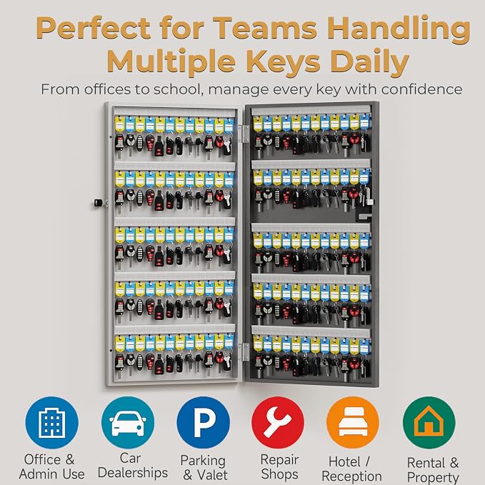 120 Key Lock Box Smart Key Organier Cabinet with Keypad & App for Office | Wall Mounted Lockbox use App, Custom & One Time Password, WiFi (Need W100 Bridge) Unlock for School, Office, Fleet, Hotel