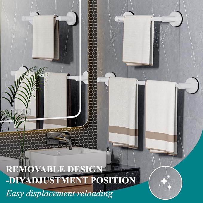 Towel Bar for Bathroom Wall,Adjustable 12~21 Inch Towel Racks for Bathroom Wall Mounted, Towel Holder for Glass Shower Door,Apparment Essentials,Home Decor-White(2pcs)