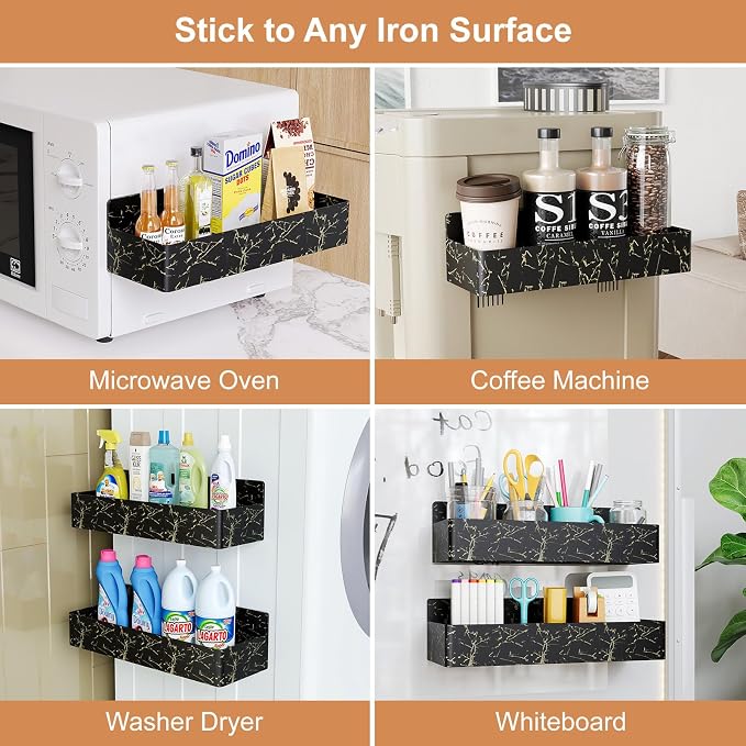 Mystozer Magnetic Spice Rack for Refrigerator, Kitchen Organizer and Storage Shelf, Black Gold(4 Pack)