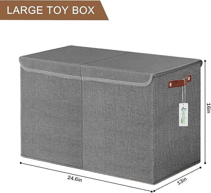 Bagnizer Large Toy Storage Box with Lids, Collapsible Sturdy Baby Storage Organizer Chest Bin Basket for Kids, Boys, Girls, Playroom, Nursery, Bedroom, Closet 25"x13"x16" (Gray)