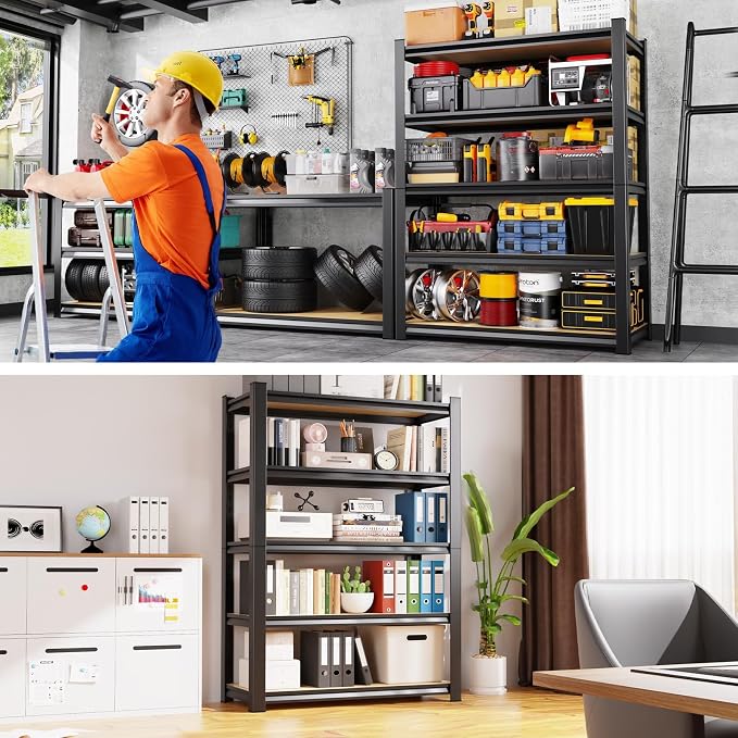 3Pack Garage Shelving, 2500lbs Storage Shelves ,Adjustable Heavy Duty Shelving Unit,5tire Tall Garage Shelves,Wood Standing Shelf Units,Utility Rack For Kitchen Garage W 71.2''H*31.5''W*13.8''D