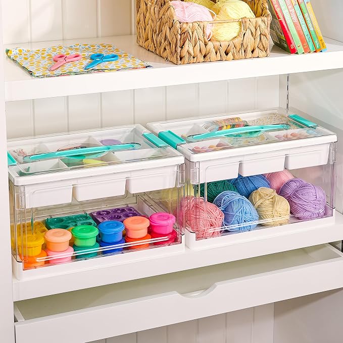 Vtopmart 24 QT Clear Plastic Craft Storage Box with Tray & Dividers, 1 Pack | Art Supply Organizer for Coloring Books, Craft Supplies, Modeling Clay, Molds, Easy Access