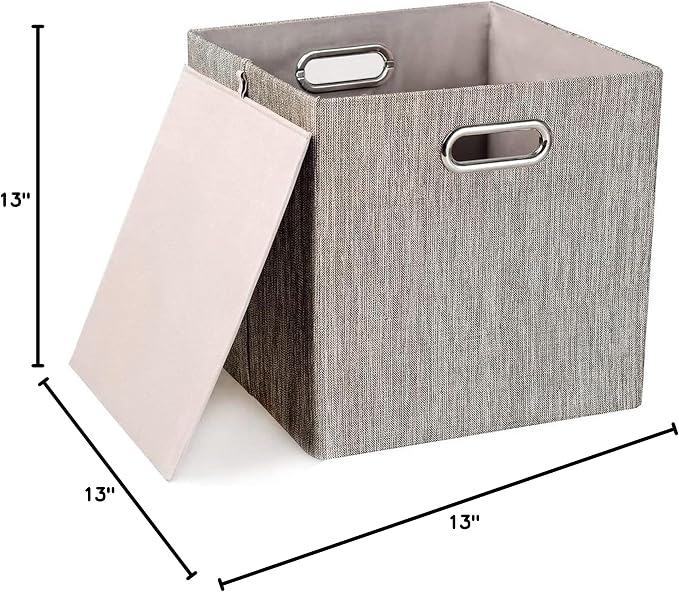 Posprica 3X Thicker Fabric Storage Cubes 13 inch Collapsible Storage Bins for Organization, Cubby Storage Baskets for Organizing Shelf Cabinet Bookcase Boxes, Set of 4, Coffee