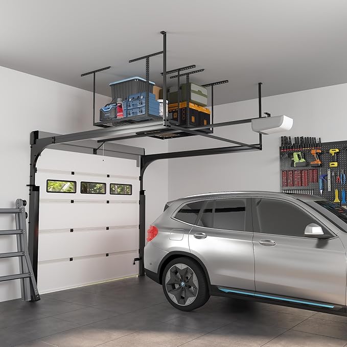 FLEXIMOUNTS 2x3 Overhead Garage Ceiling Storage Rack Organization, Black | 155lbs Weight Capacity, 22"-40" Adjustable Organization System, Heavy-Duty Metal Ceiling Racks, Classic Series