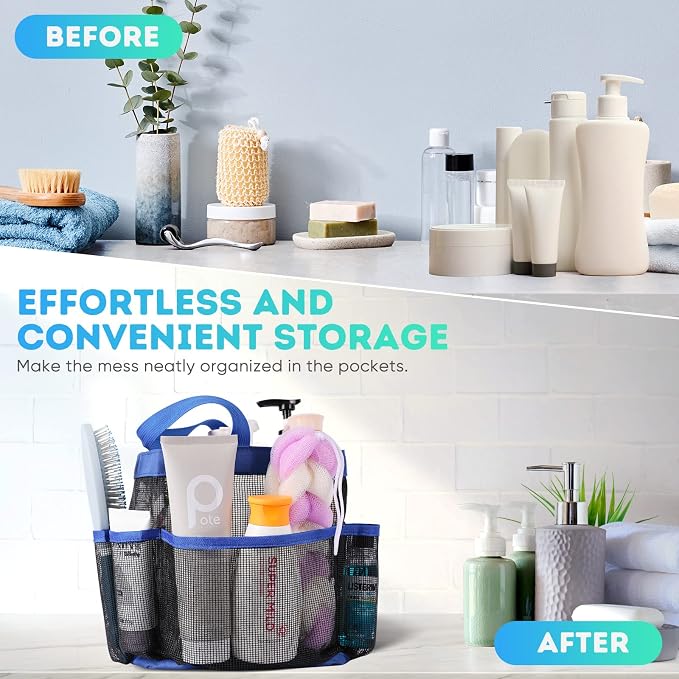 EUDELE Mesh Shower Caddy Portable for College Dorm Room Essentials,Shower Caddy Dorm with 9-Pocket Large Capacity for Beach,Swimming,Gym,Travel essentials, Blue