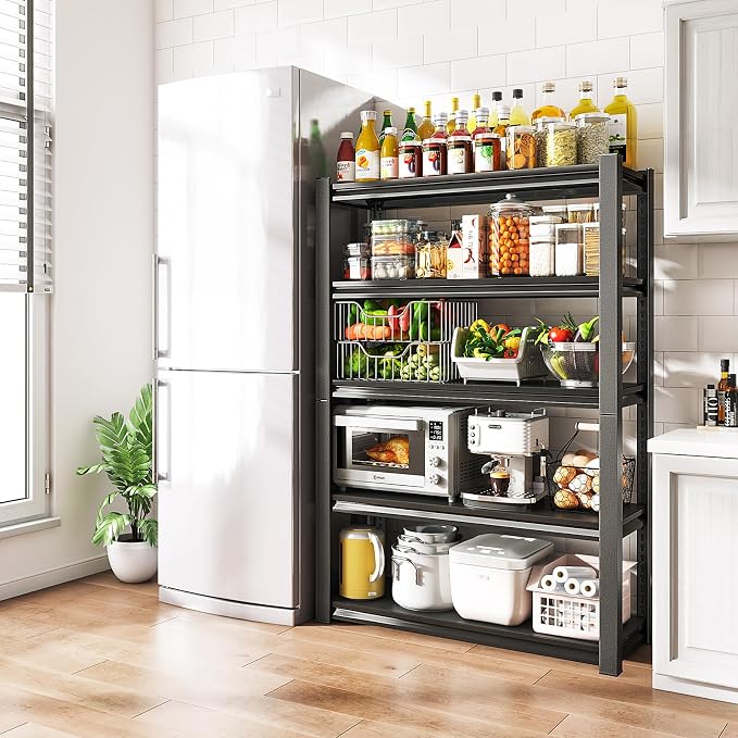 48" W Garage Shelving Heavy Duty, 5-Tier Metal Storage Racks, 2800LBS Loads, Adjustable Shelves, Black