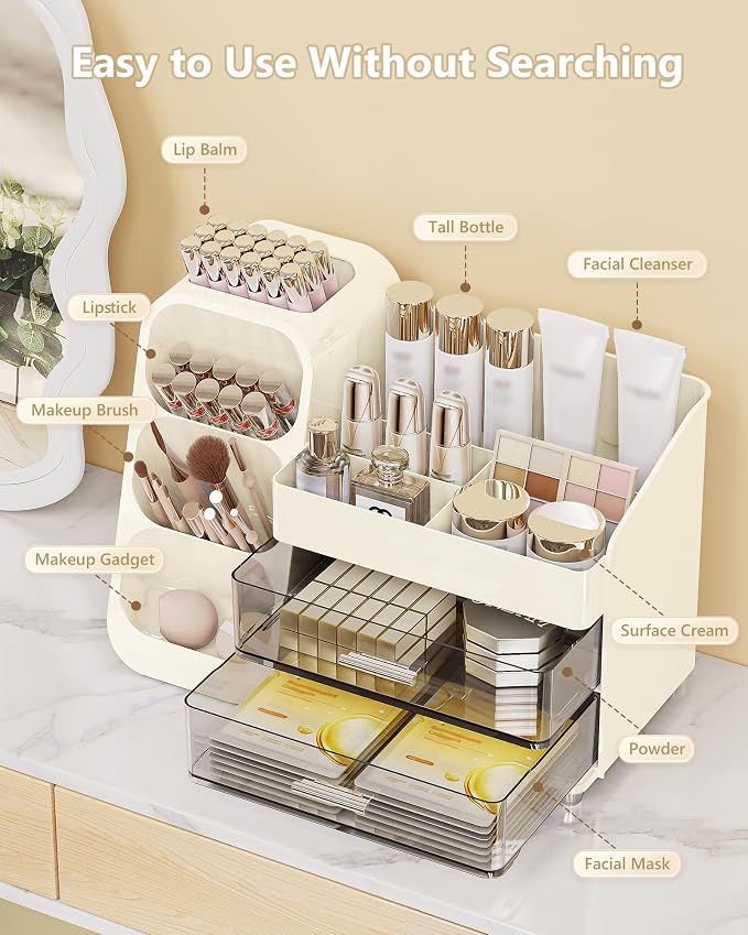 Anylady Large Capacity Makeup Organizer Countertop with Makeup Brush Holder for Vanity, Thickened Material, Bathroom Countertop Organizer Skin Care Perfumes Storage, Teen Girl Gifts for 13-25 Year
