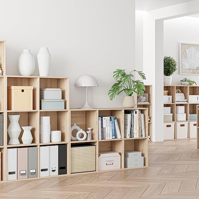 VDNEND Wooden Cube Storage Organizer with Closed Back Panel, 11in Cube Shelf Opening, Bookshelf, Display Shelf,Closet Cabinet for Home and Office (White Oak, 6-Cube 35.98L*9.45W*24.09H)