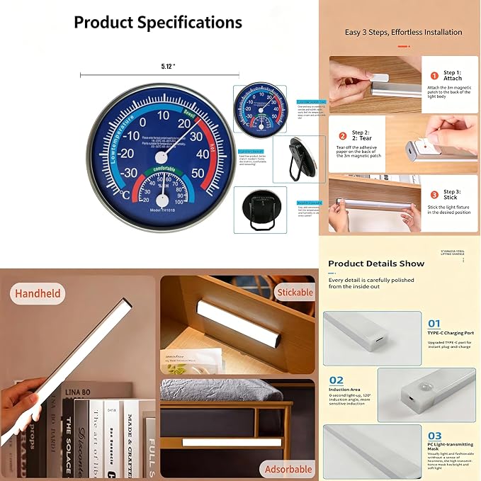 Under-Sink Organizer 2-Tier Expandable Cabinet Storage (10 panels) | LED Motion-Sensing Auxiliary Lighting Dial Thermometer Stainless Steel Telescopic & Adjustable Rust-Resistant