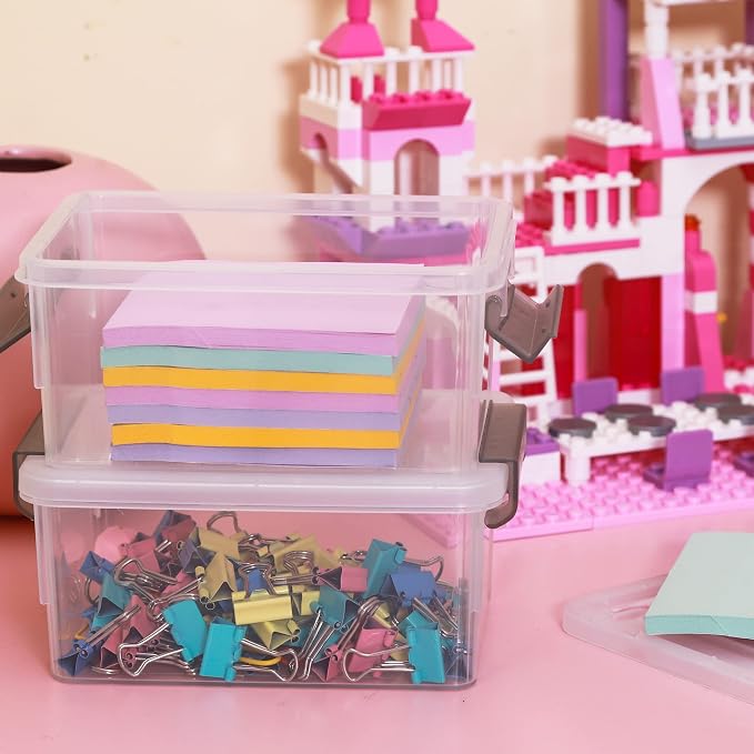 Citylife 0.53 QT 10 Packs Small Storage Bins Plastic Storage Container Stackable Box with Lids for Organizing, Clear White | Plastic Box for Beads, Buttons, Sewing Supplies, Office Supplies and Small Toys