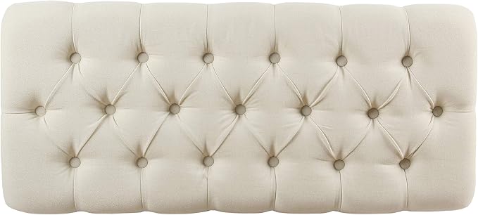 Homepop Home Decor | Tufted Ainsley Button Storage Ottoman Bench with Hinged Lid | Ottoman Bench with Storage for Living Room & Bedroom, Soft Cream, Textured Neutral