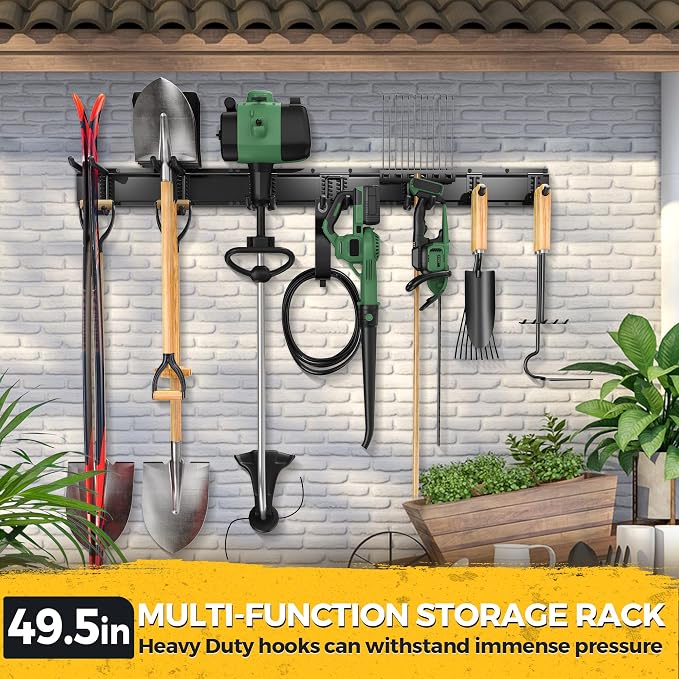 LBT 49.5"Garage Tool Organizer Wall Mount 500lbs Garden Tool Organizer | Anti-Rust, Adjustable Hooks, Sheds Garden Tool Organizer Black, Gifts For Men Dad Husband