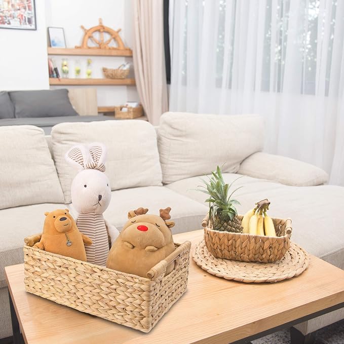 VATIMA Hyacinth Large Wicker Basket 15.5x10.8x6.2" | Rectangular, Wooden Handles, Shelf Organizer