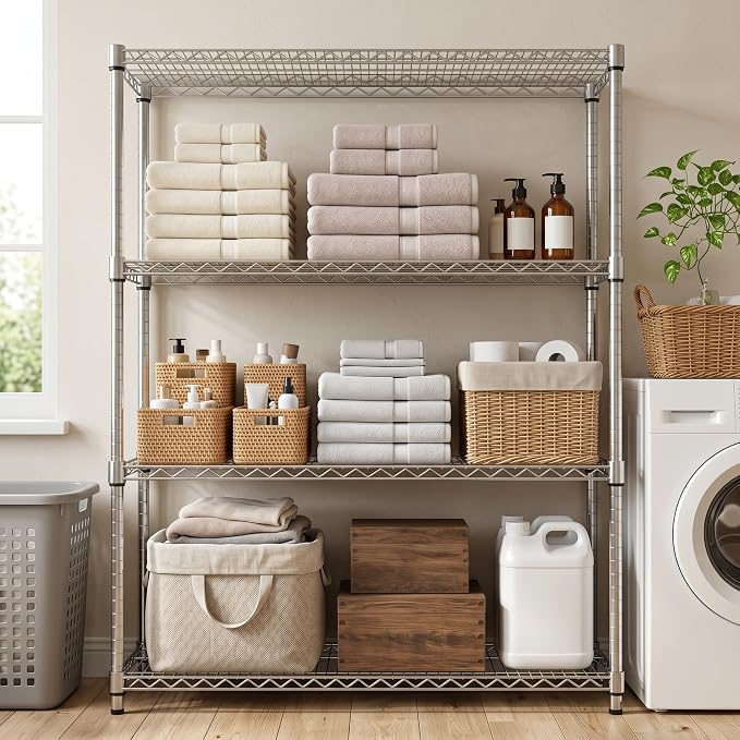 M MZG 4-Shelf Heavy Duty Garage Shelving Wire Adjustable Storage Rack for Kitchen Laundry Bathroom Pantry 2640 lbs Capacity Silver 17.7 x 59.1 x 70.4 Inch