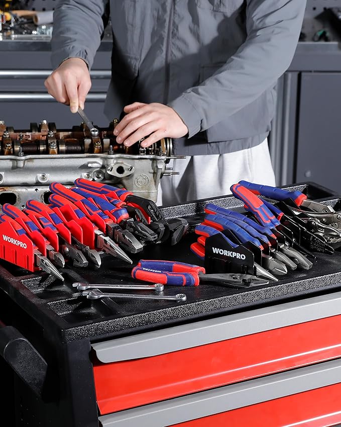 WORKPRO 2-Pack Plier Organizer Rack, 20-Slot Tool Organizer and Storage | Large Capacity Plier Holder, Non-Slip Rubber Base, High-Strength Plastic, Extendable Tool Box Organizer, Pliers Not Included
