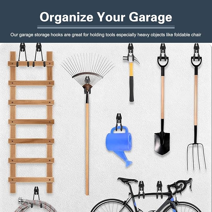2 PCS Garage Storage Utility Hooks, Heavy Duty Metal Wall Mount Hooks, U Hook Garage Garden Tool Organizer, Fit for Cord, Ladders, Bikes, Tools, Bulky Items (Black)