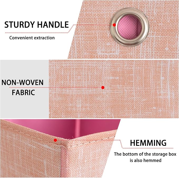 Foldable Storage Cubes Bins ,11 Inch Cloth Storage Cube Fabric Storage Box Cubes Organizer Baskets with Handles for Home Organizer Set of 3 (Cowboy Pink)