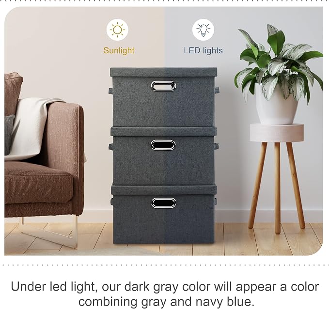 Graciadeco Medium 15" 21 Quart Collapsible Stackable Storage Bins with Lids, 5 Packs Dark Gray Foldable Fabric Closet Storage Boxes with Lids, Lidded Heavy-duty Linen Baskets(15x11x8) | 21 Quart 5 Pack Dark Gray Collapsible Stackable Linen Fabric 4 Han...