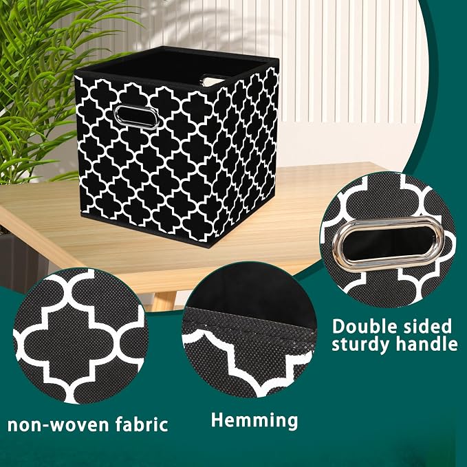 Black Foldable Storage Cubes Bins, Fabric Storage Box Cubes Organizer Baskets with Dual Handles for Home Organizer,Set of 3,(Black Light)