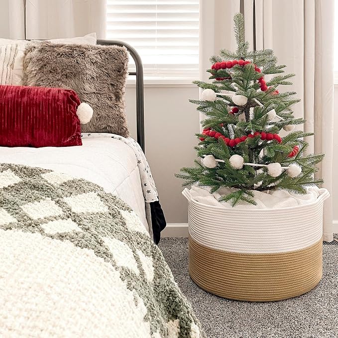 INDRESSME XXXLarge Woven Rope Blanket Basket Living Room, 90L | 21.7" x 13.8" Storage baskets for toys laundry & pillows. Fits living room, bedroom or nursery décor. Soft-touch with handles