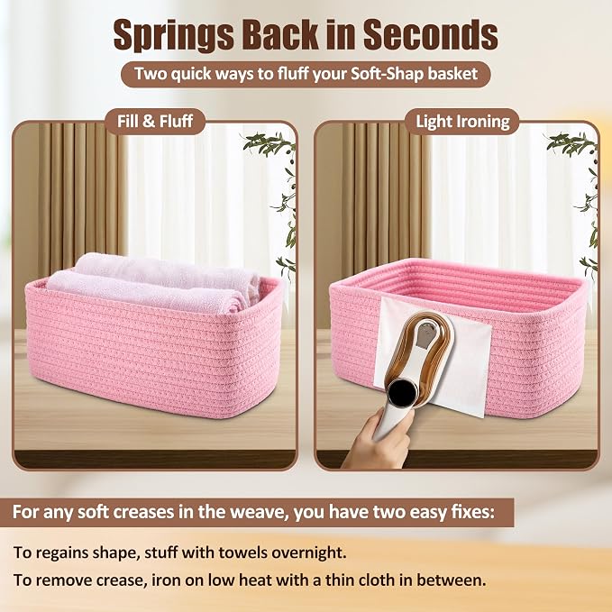 5-Pack Small Woven Rope Storage Baskets, 2 Sizes Organizer Bins | Fabric Cube Boxes and Rectangular Shallow Bins for Closet, Shelf, Bookshelf, Nursery, Changing Table, Bathroom, Toys & Home