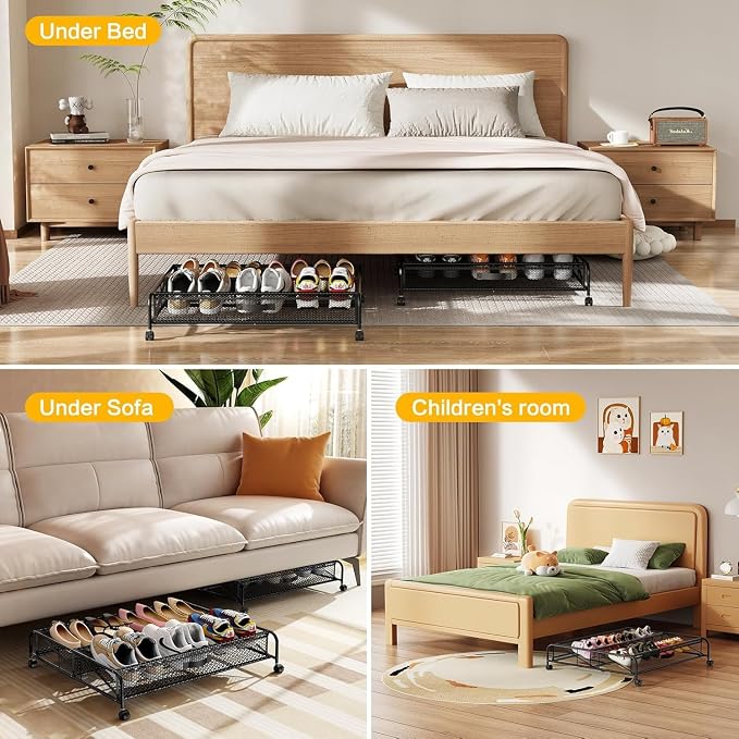 Under Bed Shoe Storage Organizer,1 Pack Shoe Storage with Wheels for Shoe Organizer for Closet Drawer Space Saving for Bedroom