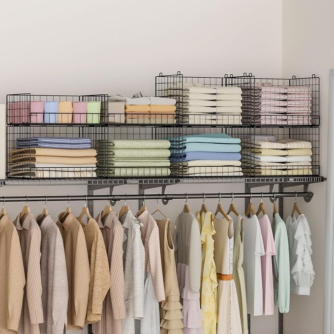 4 Tier Stackable Closet Organizers and Storage Shelves, Foldable Closet Shelf Organizer System, Stackable Storage Bins Drawers for Clothes Organizer System, Black(Patent No. 30022416)