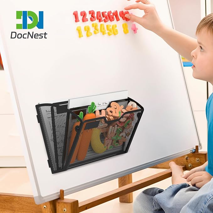 Docnest 3 Pack 3 Tier Dual-Mount Magnetic Mesh File Holders, Wall Organizer | Mount magnets or screws. 2-in-1 hanging mesh mail letter organizer with hooks for office and home clutter