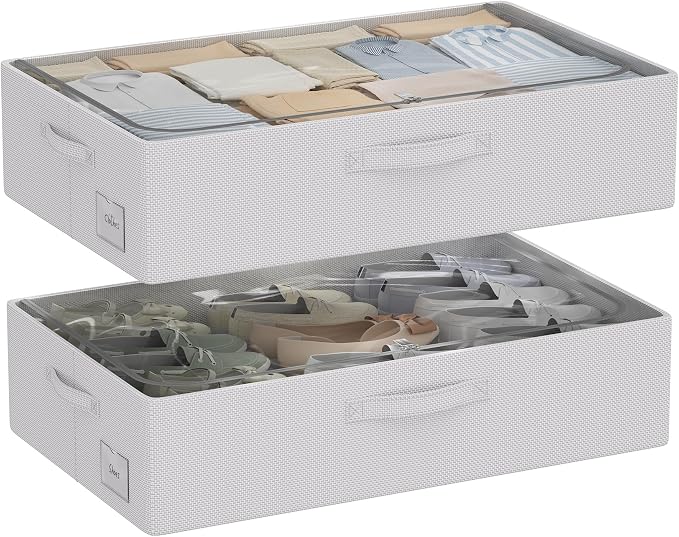 CYhom Under Bed Storage Bins Frame Storage Box Oxford Fabric Sturdy Underbed Container Foldable Stackable Large Capacity Clothes Organizer