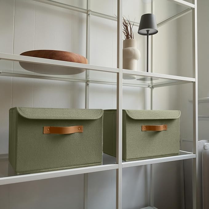 ZICOTO Decorative Linen Storage Boxes with Lids - Large Set of 2 Organizer Bins for Your Home Decor - The Perfect Container to Safely Store Photos, Documents and Memory Box Keepsakes in Style