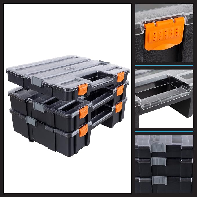 Stalwart Tool Box Organizer - 3-in-1 Portable Small Parts Organizer, Gray