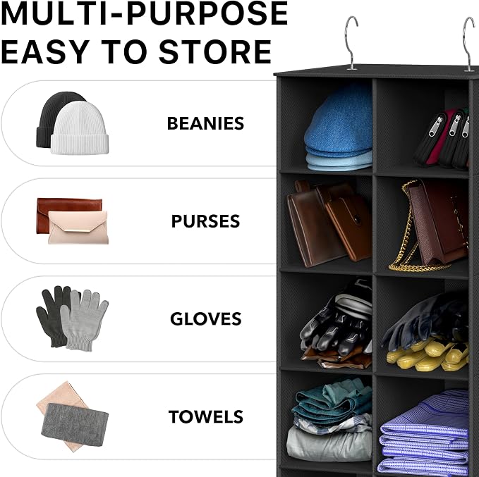 Simple Houseware 20 Section Shelves Hanging Shoes Organizer, Black | Dual Metal Hooks, 10 Tier, Holds Up to 20 lbs, for Narrow Space