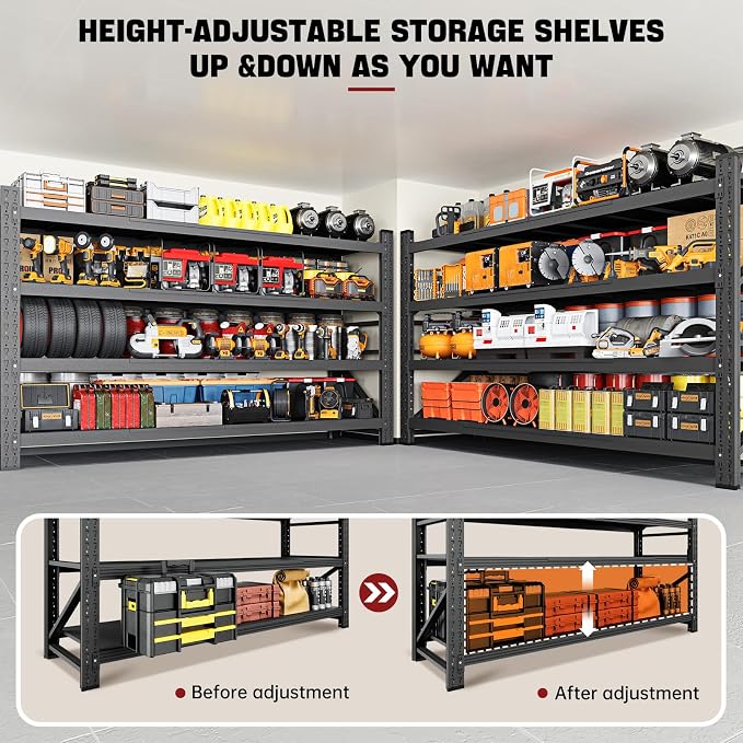 RAVIGIN 8000LBS Storage Shelves, 68" W Garage Shelving Heavy Duty Metal Adjustable Garage Shelves, Shelving Units Industrial Shelving for Warehouse, 68" W x 24" D x 63.4" H, Black