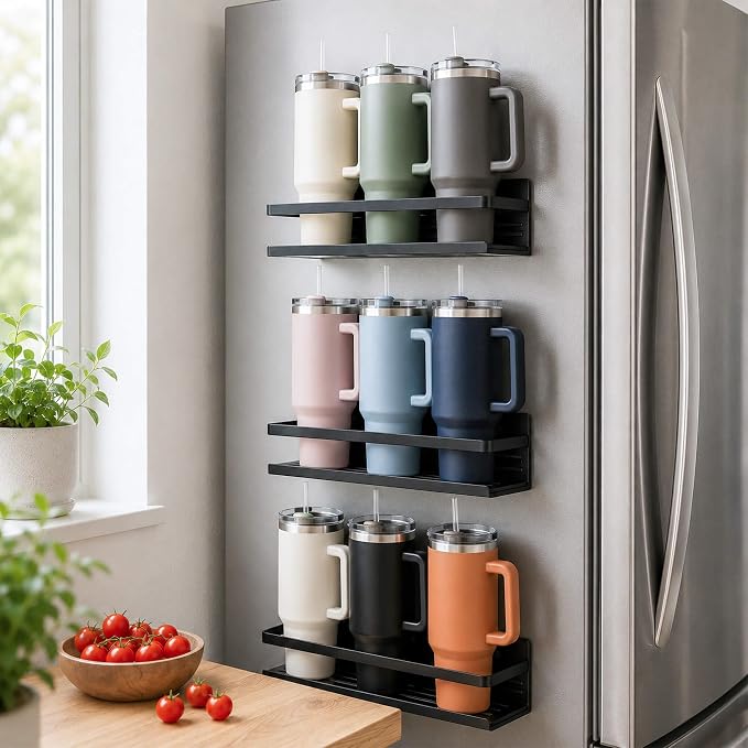 SMRCAD 4 Pack Metal Magnetic Spice Rack for Fridge – Heavy-Duty | Iron Construction, Rust-Resistant, Dust-Resistant, Fits Condiment Bottles, Includes Screws for Optional Wall Mount
