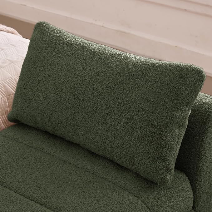 52" Storage Bench for Bedroom Upholstered End of Bed Bench Queen Size Green | Bedroom Benches for Foot of Bed Queen with Gold Legs,2 Pillows,Teddy Storage Ottoman Bench for Bedroom,Entryway,Cloakroom