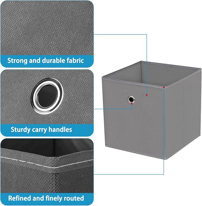 Fabric Cubes Storage Containers ,11 Inch Cloth Storage Cube Foldable Storage Bins Cubes Organizer Baskets with Handles for Shelf,Closet,Nursery,Set of 1,(Grey)