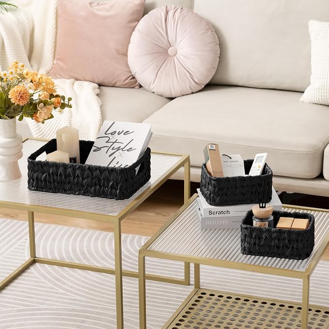 Granny Says Wicker Baskets For Shelves, Small Woven Baskets For Organizing | Small Woven Storage Baskets for Shelf, Rattan Basket For Organizing, Wicker Basket Set, 3-Pack Small Waterproof Baskets