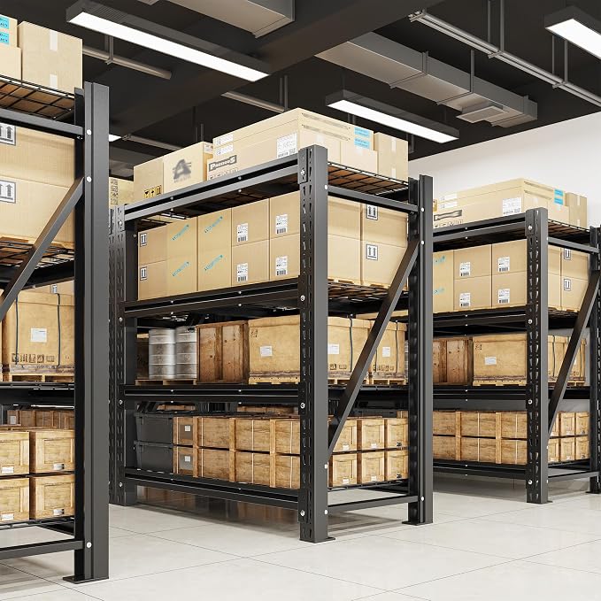 Romorgniz 51.6" W Garage Shelving 3000LBS Heavy Duty Storage Shelves Adjustable Industrial Shelving Large Metal Shelves for Garage Warehouse Basement Shop, 51.6" W x 17.8" D x 72" H, Black, 2PC